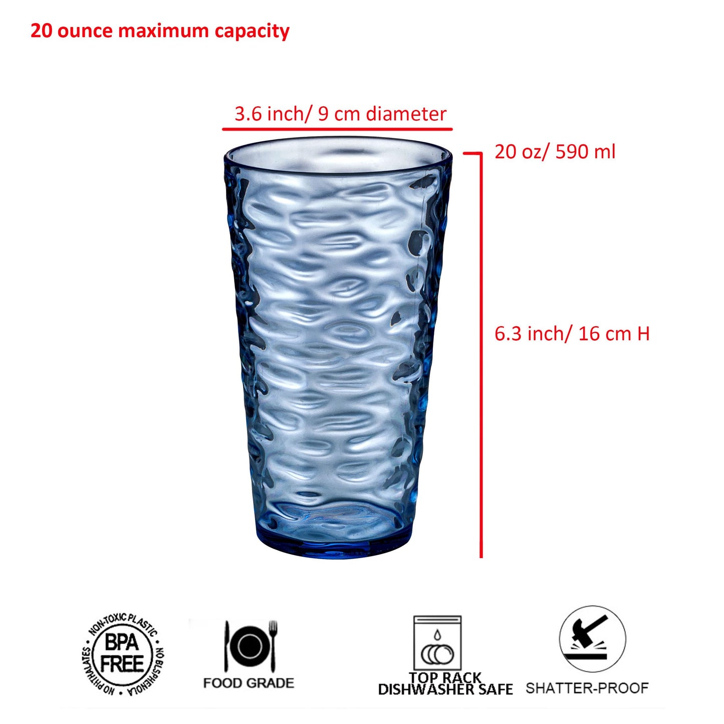 ZAINCA 14-ounce and 20-ounce Plastic Tumblers, Acrylic Drinking Glasses, set of 8 Multicolor Reusable Plastic Cups, Stackable, BPA-Free, Shatter-Proof, Dishwasher-Safe