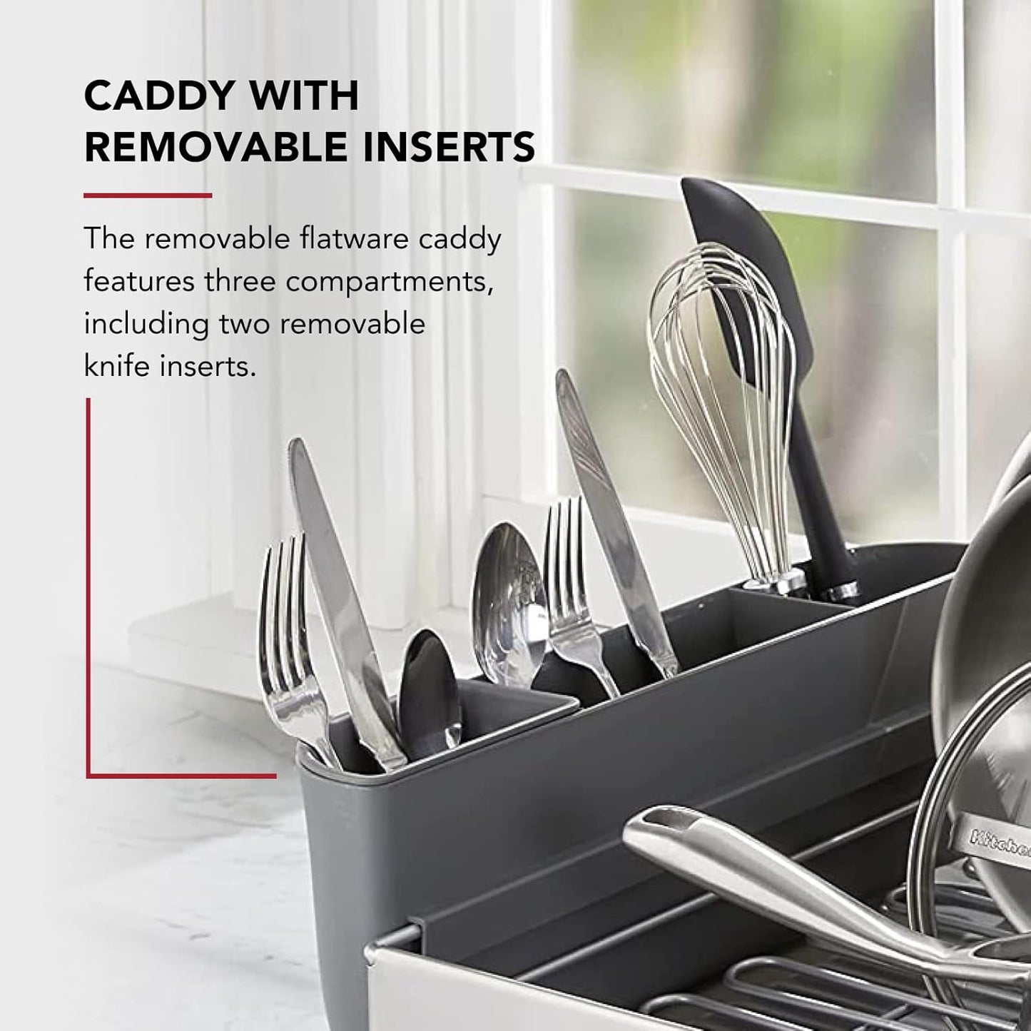 KitchenAid Dish Rack - Large Capacity Self-Draining Design | Rust-Resistant Satin Coated, 20.47-Inch, Gray