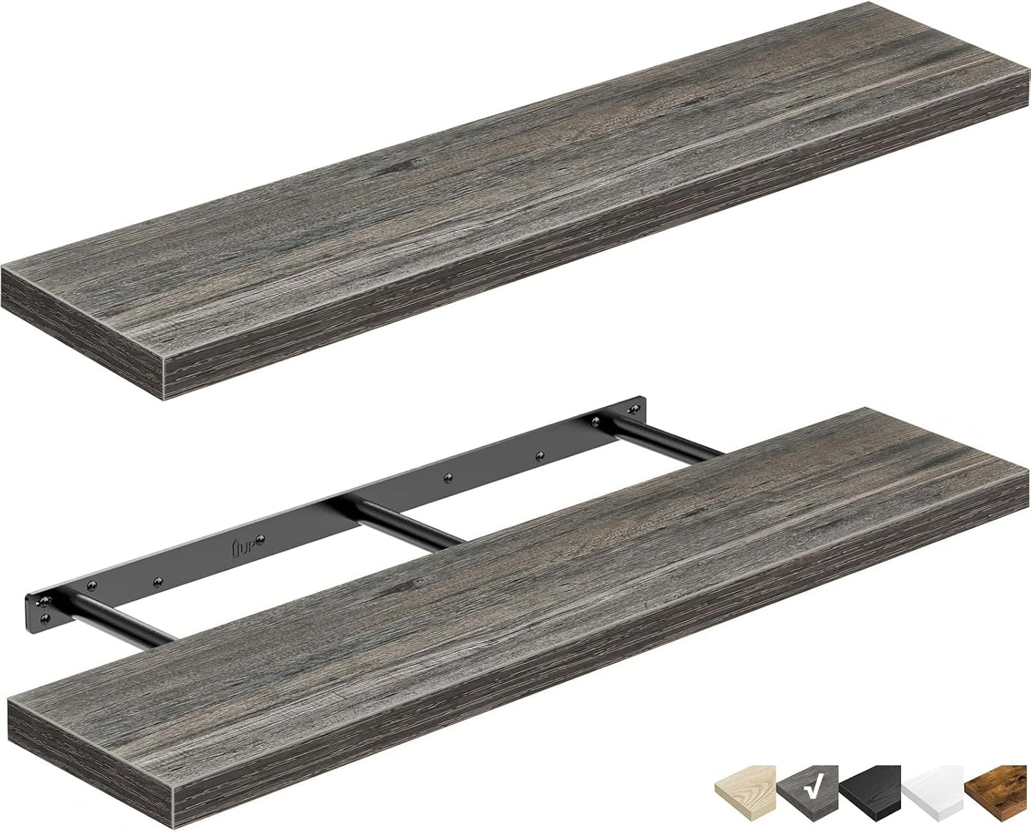 QEEIG Floating Shelves - Wall Mounted Display Shelves for Home Decor | Set of 2, 35.4" x 9.3", Grey