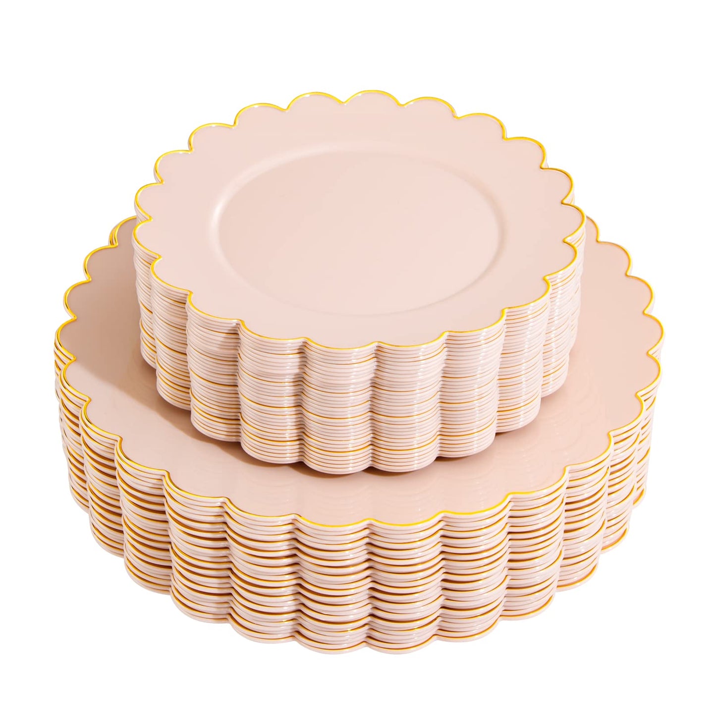 LIYH 60 Pcs Pink Plastic Plates with Gold Pink Plates Disposable Plate Includes 30 Dinner 10.25" and 30 Dessert Plate 7.5" for Baby Shower,Weddings,Parties,Birthday,Mothers Day