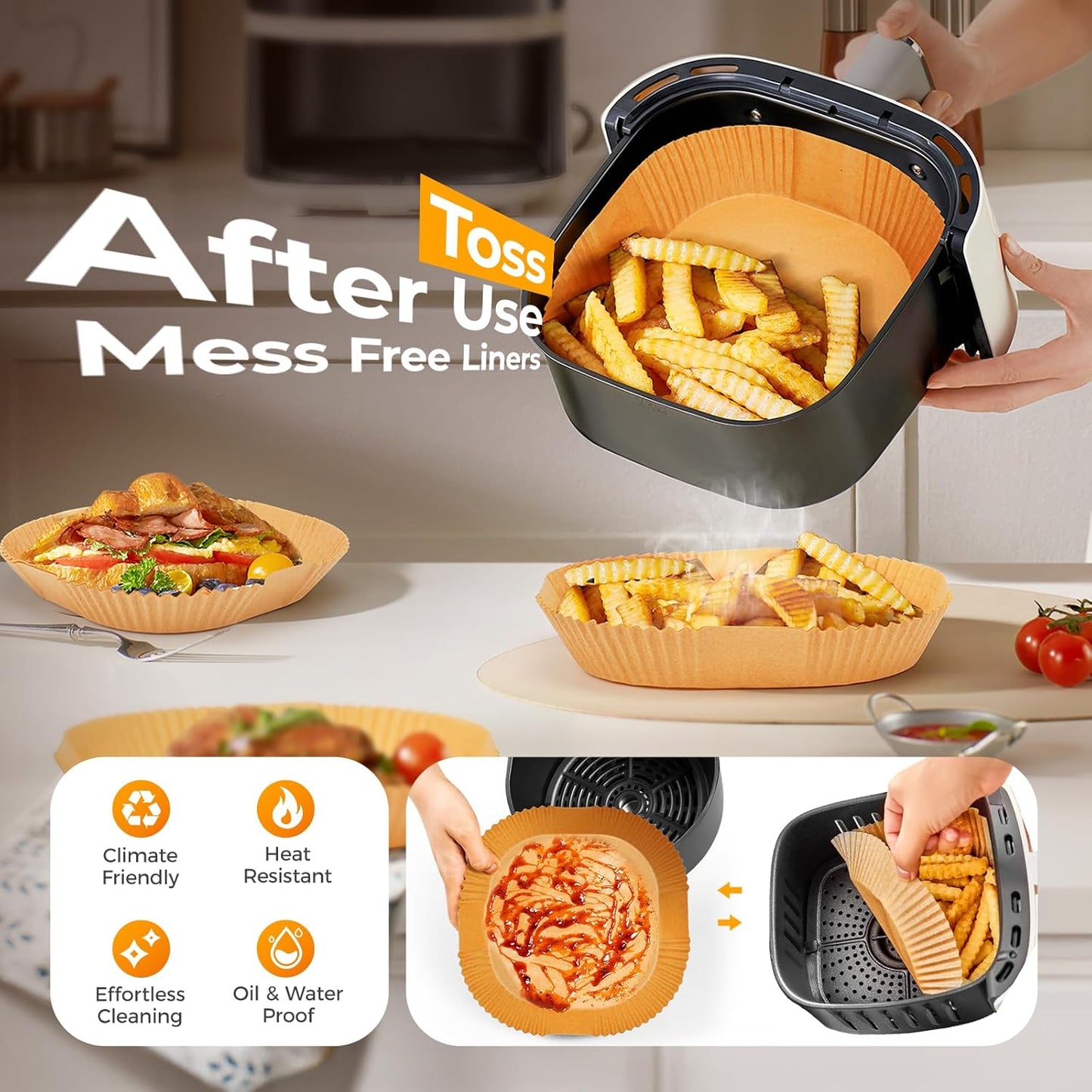 Skiennix Air Fryer Liners - 400 Pcs Heavy-Duty Non-Stick Parchment Paper | 8" Square for 5-8 Qt Baskets