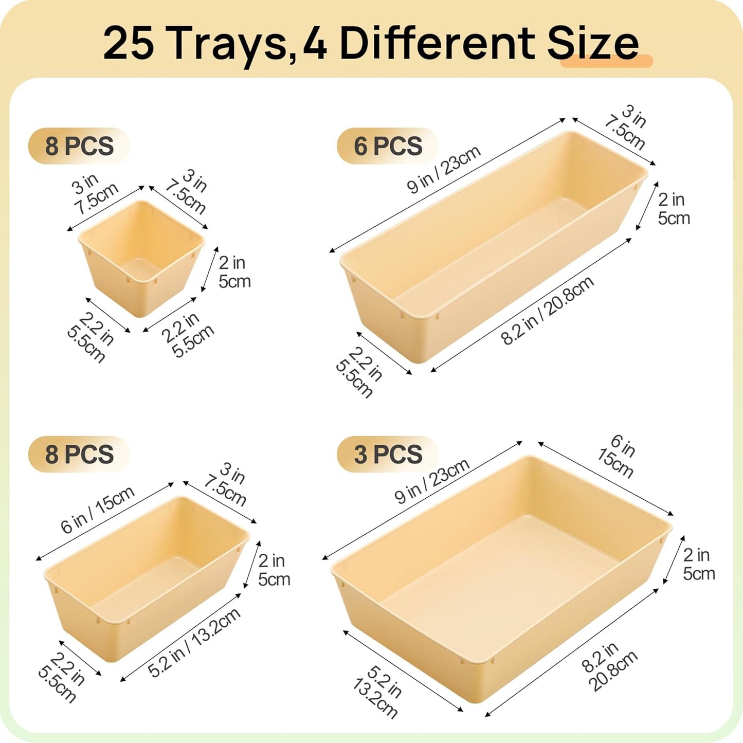 Vtopmart 25 PCS Plastic Drawer Organizers - Versatile Storage Bins for Makeup, Kitchen & Office | 4 Sizes