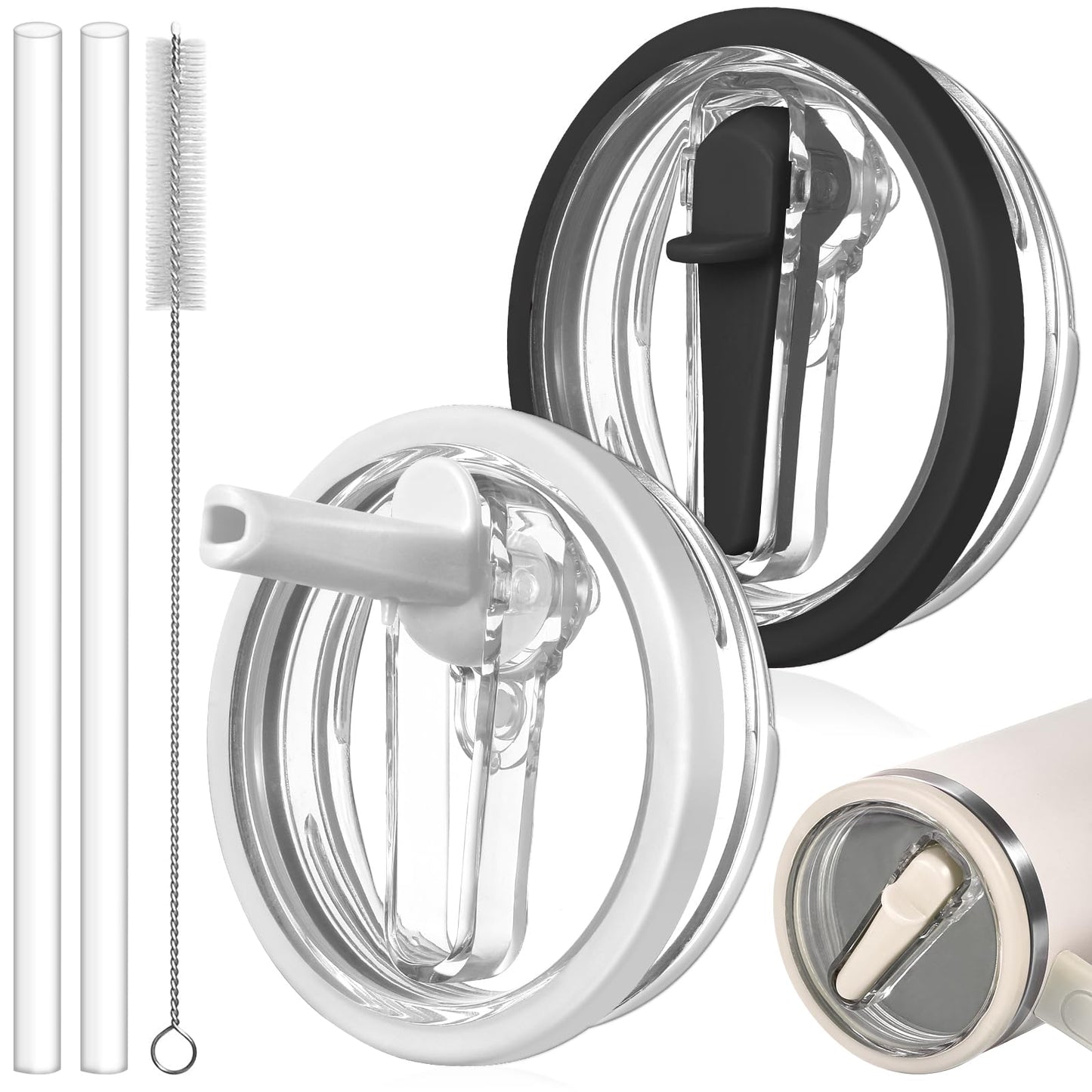 ANTAND 2 Pack Leak Proof Lid for 30oz Stanley H2.0 Quencher,No Spill Flip Straw Lid Replacement for Stanley Cup Accessories 30 oz Tumbler Lid Replacement Straw Cover Cap for Stanley Lids(White,Black)