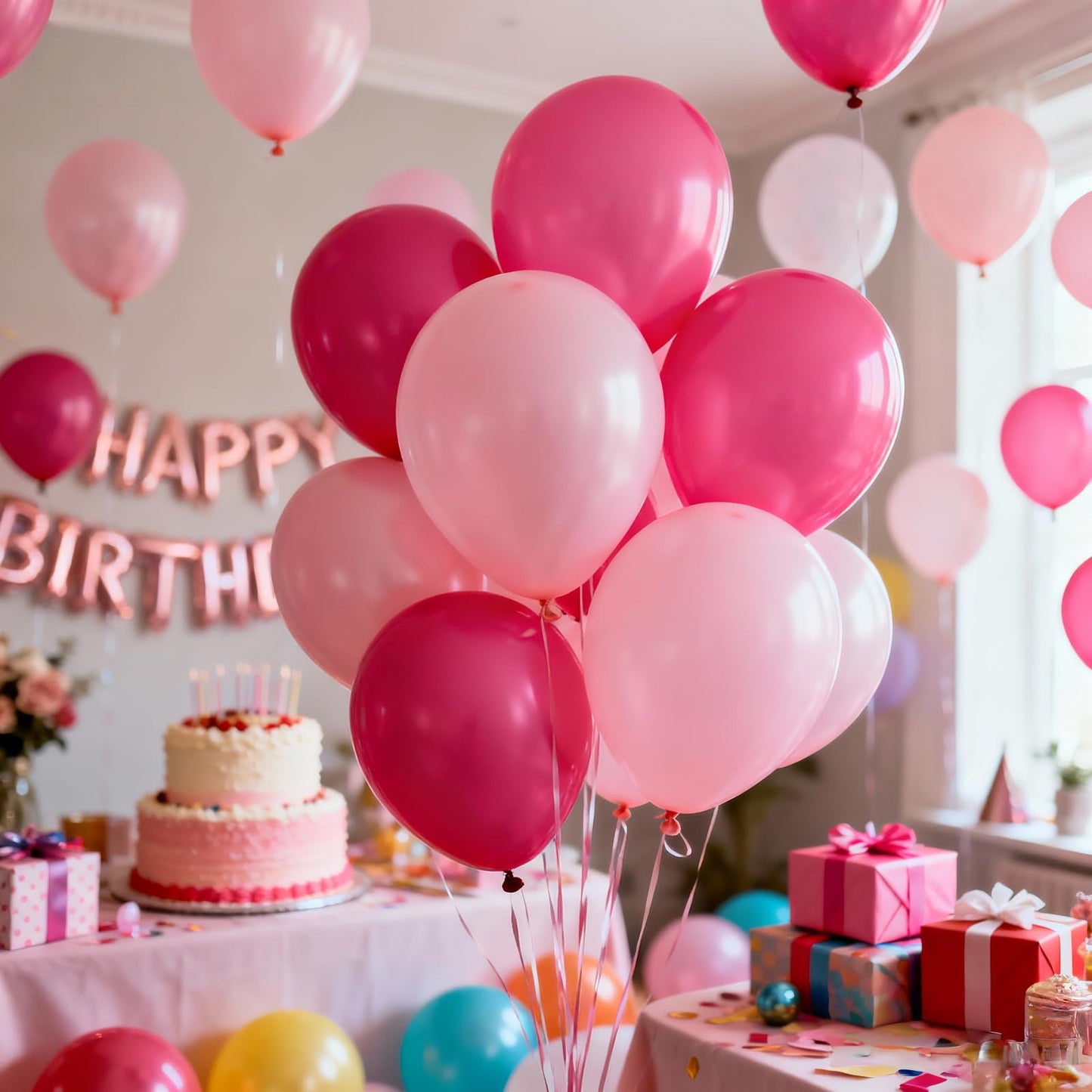 Pink Balloons Set, 66pcs 12 Inch Hot Pastel Pink Confetti Latex Balloon for Girls Women Birthday Baby Shower Wedding Princess Party Decorations