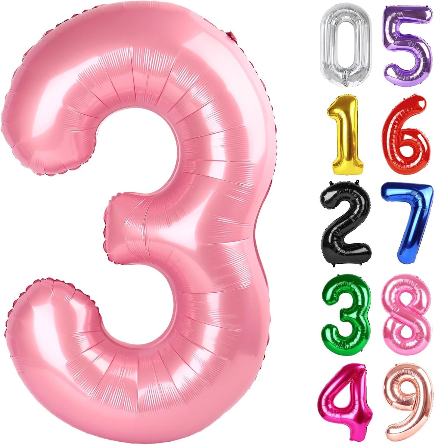 Pearlescent Pink Number 3 Balloon - 40 Inch 3rd Birthday Celebration Decor for Kids & Adults