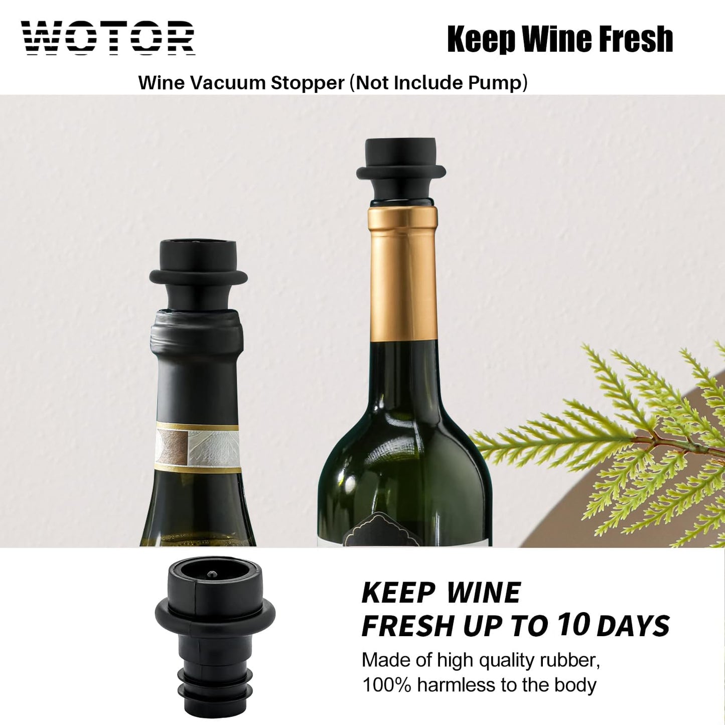 WOTOR Wine Stoppers - Vacuum Wine Saver, Preserver & Sealer (Black, 24 Pieces)