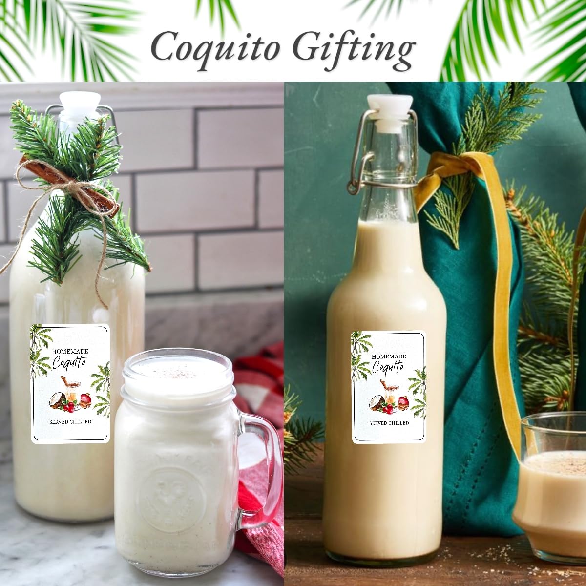 18pcs Coquito Labels for Bottles Christmas, Size 2" X 3" Coquito Xmas Puerto Rico Stickers, for 8oz, 16oz, 32oz Bottles