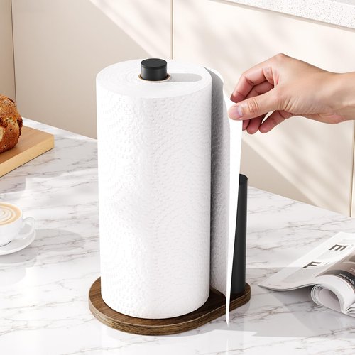 Atoping Kitchen Paper Towel Holder, Brown Paper Towel Holder Countertop, Paper Towel Roll Holder, Waterproof, Anti-Slip, Quick Assembly, Wooden Paper Towel Holder for Kitchen