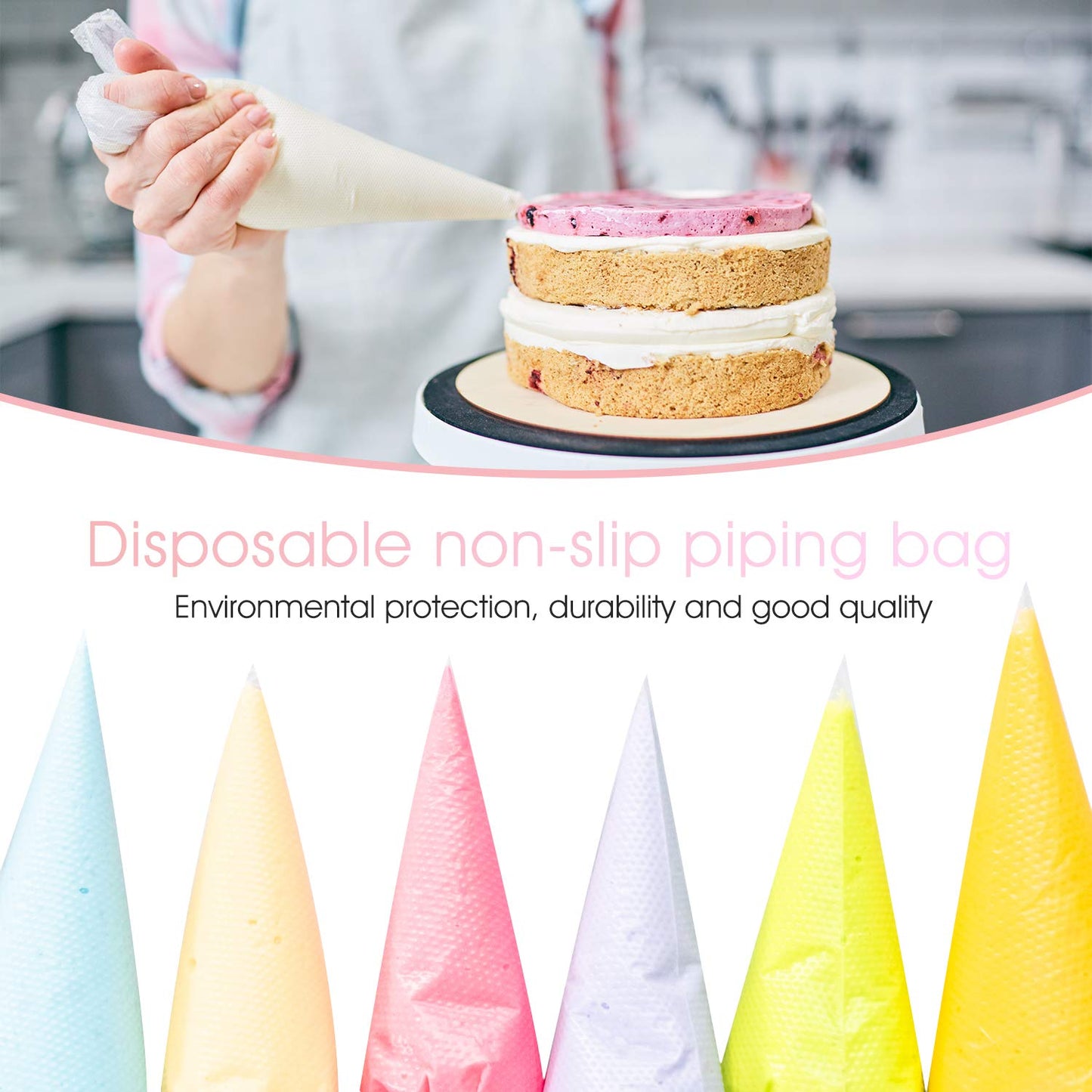VolksRose 100Pcs Disposable Piping Bags, 18 inch Anti Burst and Non-Slip Pastry Bags, Thicken Cake Decorating Bags Icing Piping Bags for Cake Cupcakes Cookies Frosting, White