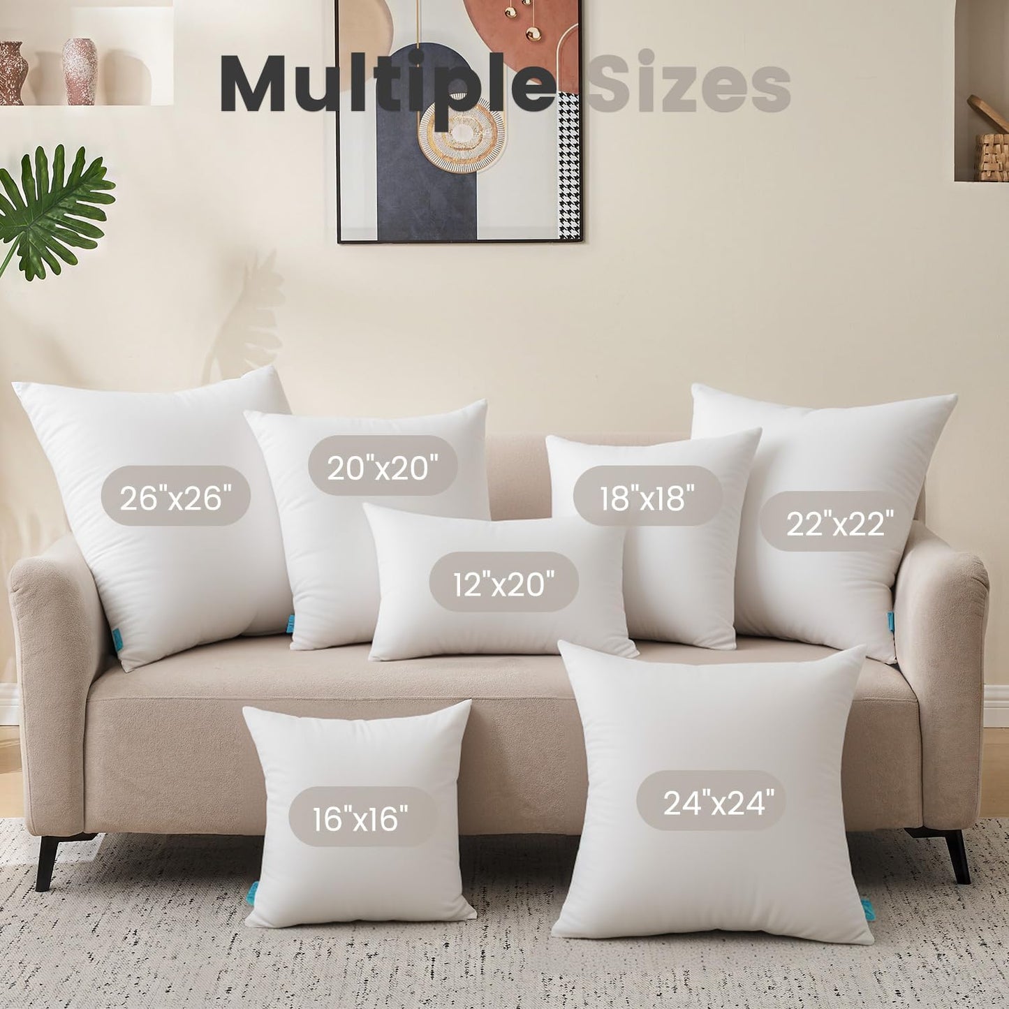 QUIETSEA 12x20 Pillow Inserts - Pack of 2 Fluffy Soft Lumbar Throw Pillows for Couch & Bed