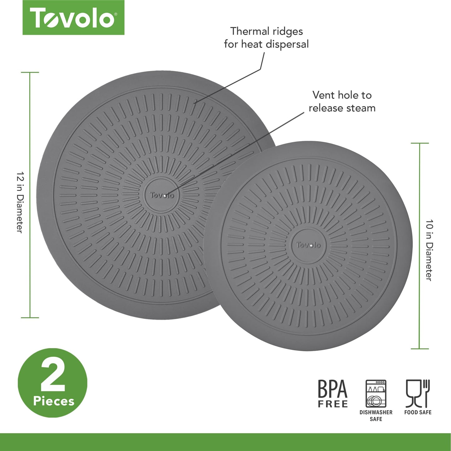 Tovolo Silicone Microwave Mats 10 & 12 Inch Set of 2 Heat Resistant Non Slip Silicone Trivet for Hot Plate Bowl Mug, Dishwasher Safe Barrier Mats with Thermal Ridges for Heating & Handling Cookware