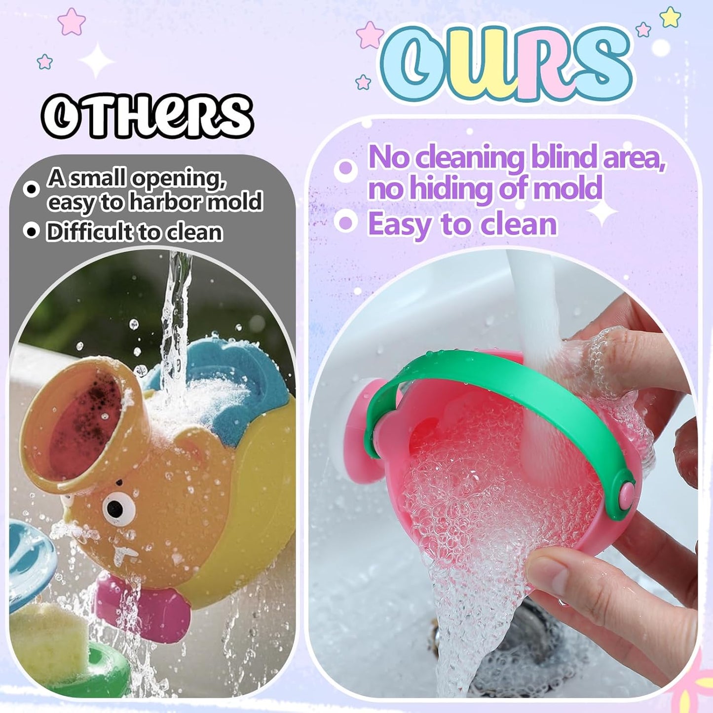 Skiennix Soft Bath Toys for Toddlers 1-3 | Easy to Clean Water Table & Baby Tub Toys - 3 Pack (Pink)