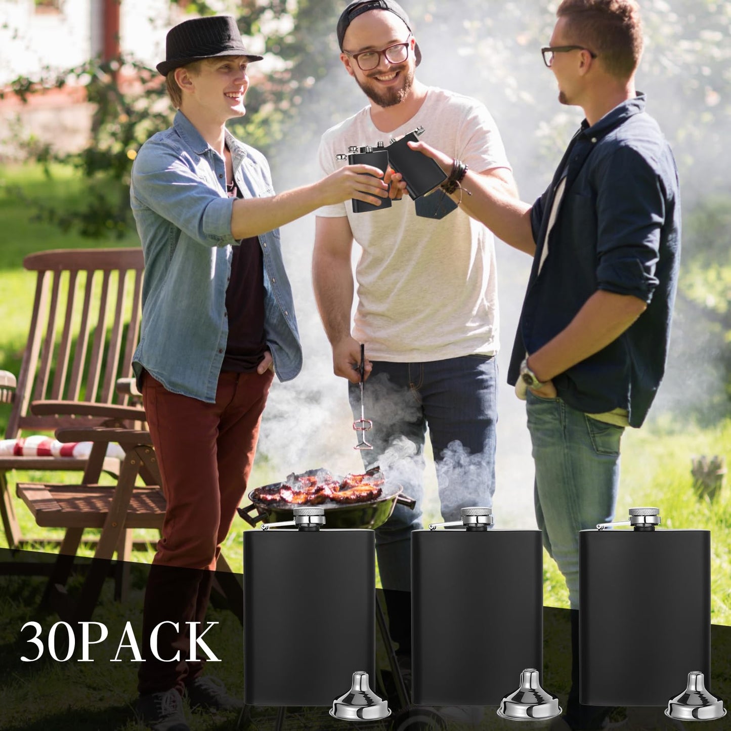 Hoolerry 30 Pieces Hip Flasks Set Stainless Steel Liquor Flask with Funnel Metal Leak Proof Flask Pocket Whiskey Flasks for Men Women Bridesmaid Wedding Party Supplies (Matte Black, 8 oz)