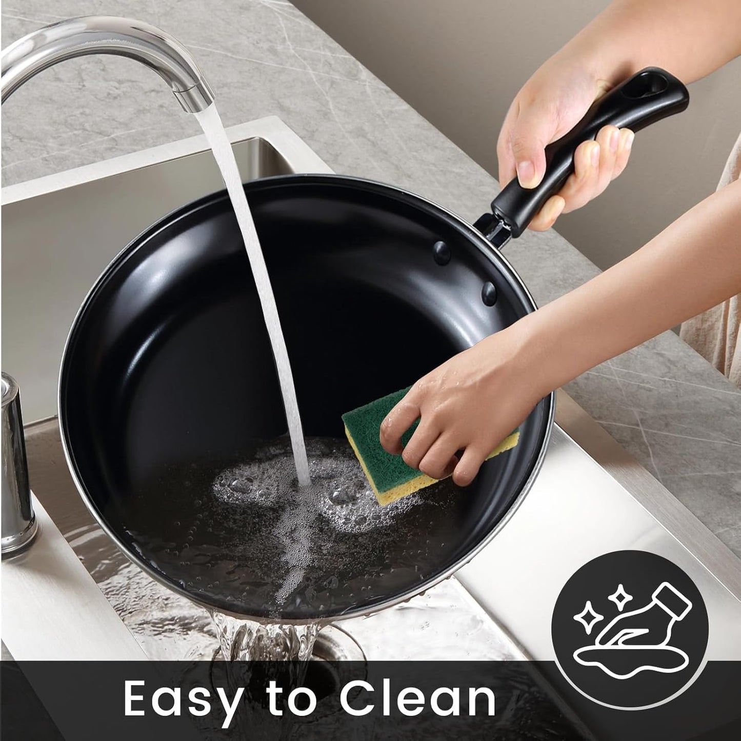 Nonstick Frying Pans Set of 3 by [Brand Name] - Durable Carbon Steel with PFOA-Free Coating | Includes 2 Spatulas & 3 Sizes