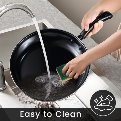 Gymdin Nonstick Frying Pans Set of 3 - Carbon Steel Frying Pans with PFOA-Free Coating, Durable, Even-Heating, Stay-Cool Handle, Include 2 Spatulas & 7.9, 10.2, 11.8 Inch Skillets for All Stovetops