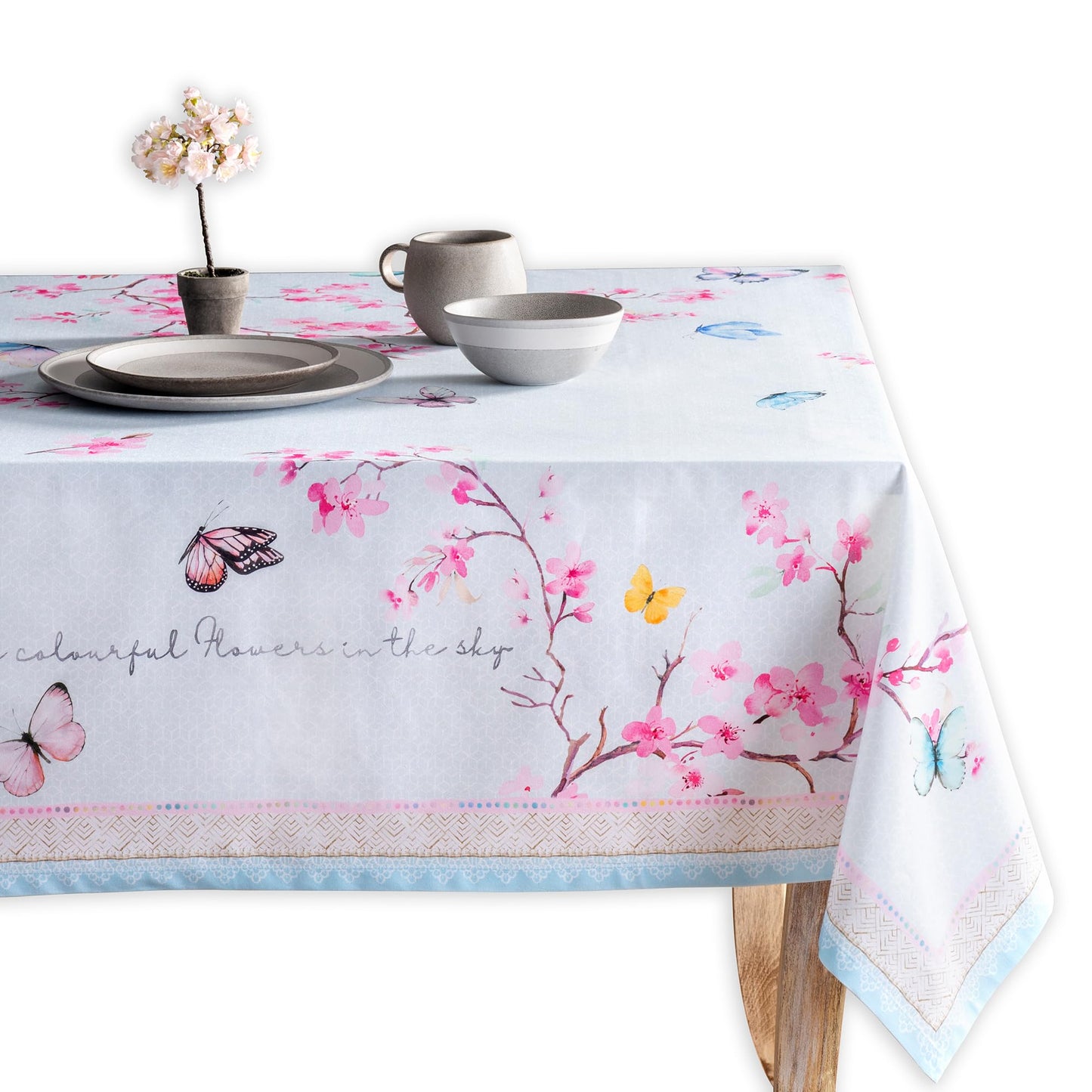 Maison d' Hermine Table Cloth Rectangle Table 100% Cotton 70 x 108 Inches Tablecloth Reusable Decorative for Dining Kitchen Room Farmhouse Home Gifts for Mothers day Spring Summer - Blossoms in Spring