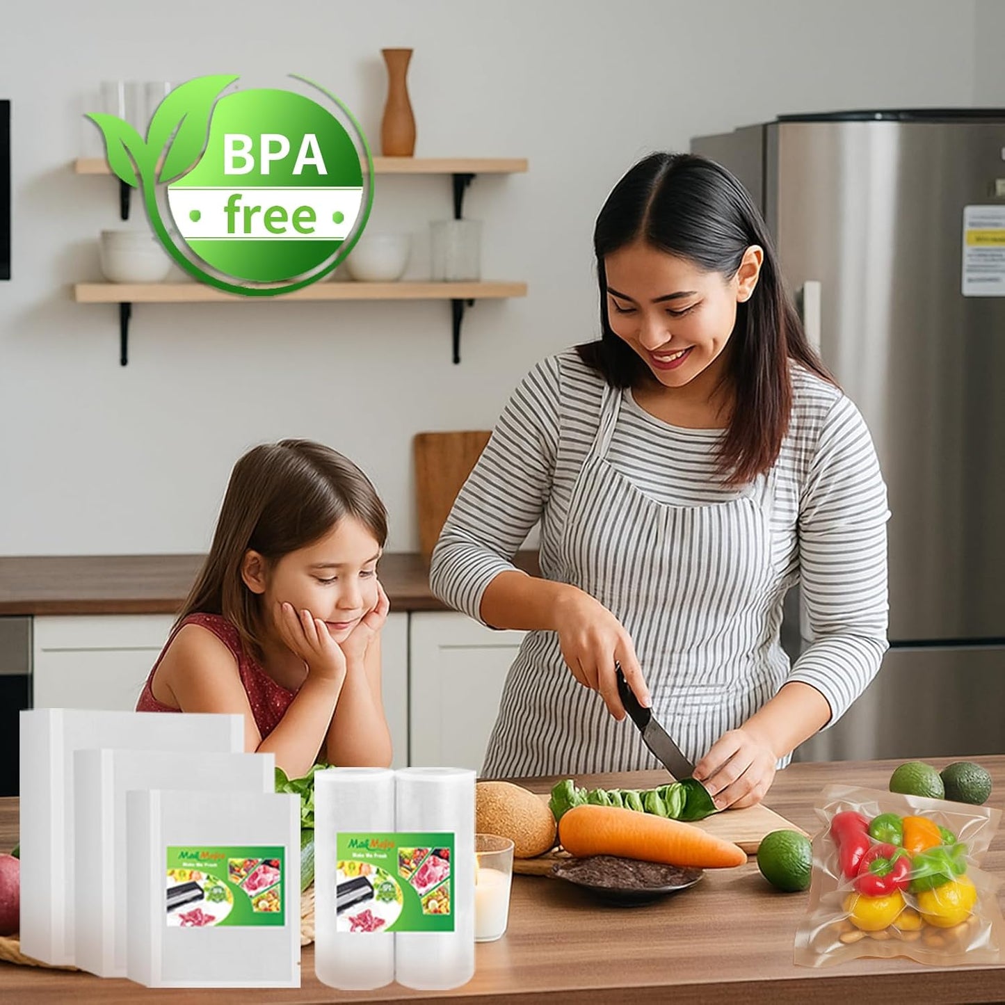 MakMeFre Vacuum Sealer Bags - Heavy Duty, BPA-Free, 200 Gallon Size | 11" x 16" Pre-Cut for Food Storage