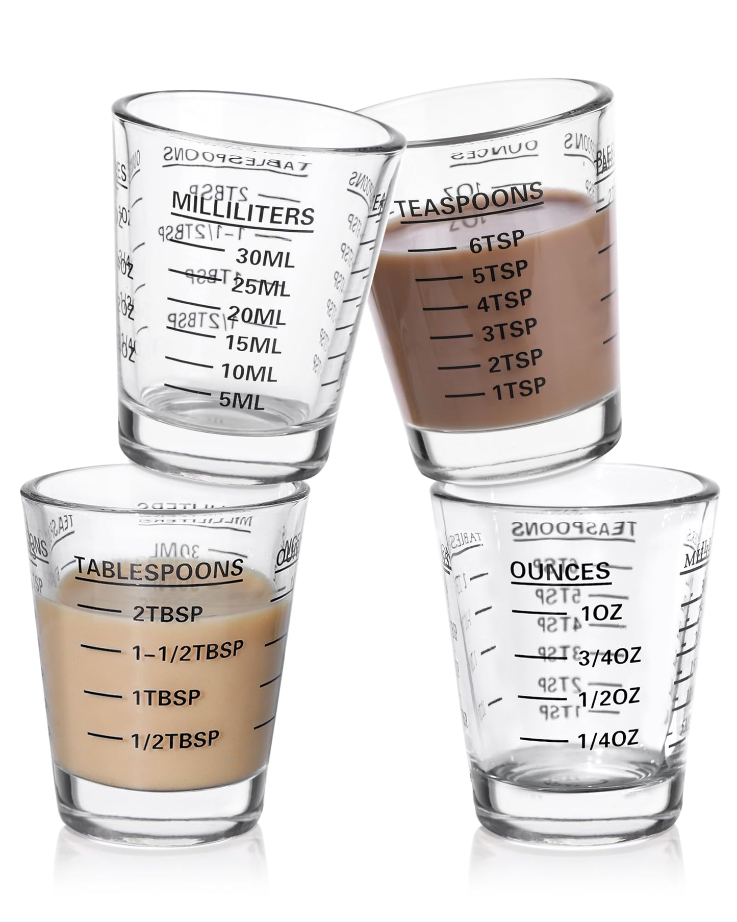Shot Glasses Measuring Cup Set 4PACK Espresso Shot Glasses Liquid Heavy Glass 26-Incremental Measurement 1 OZ, 2 TBS, 6 TSP, 30 ML Kitchen Tools (Black)