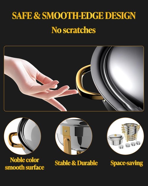 Chafing Dishes for Buffet 4 Pack, 6QT Round Chafing Dish Buffet Set Stainless Steel Buffet Food Warmers Sets for Catering Events Parties Dinners with Complete Set,Gold and Silver (4, Gold)