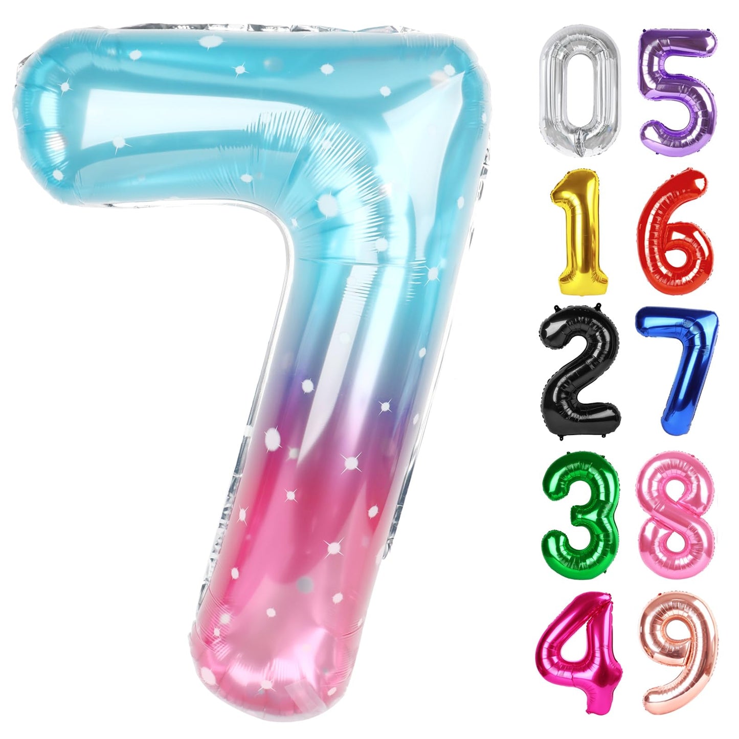 Starry Sky Number 7 Balloon 40 Inch, 7th Birthday Party Decorations for Children, Giant 7 Foil Balloon for Party Supplies
