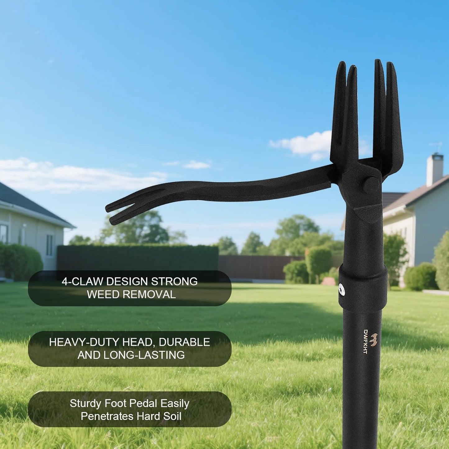 Stand Up Weed Puller Tool by [Brand Name] - Heavy Duty 47.8'' Long Handle with 4-Claw Steel Head for Effortless Weeding
