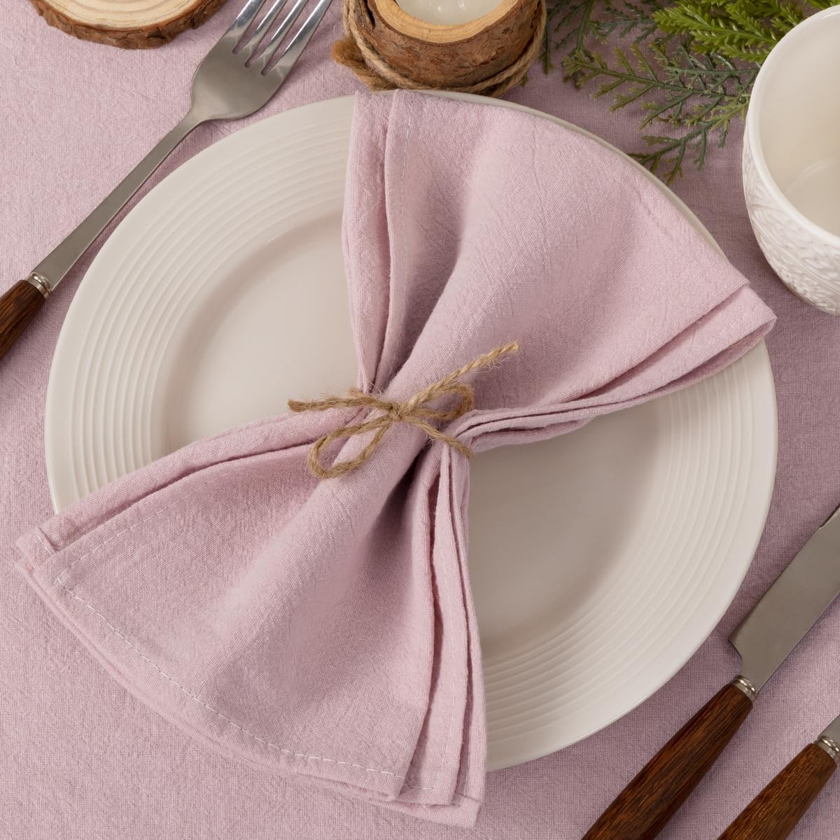 Socomi Cloth Napkins - Pink Linen Cotton Set of 6 | Washable & Reusable 17"x17" for Weddings & Events