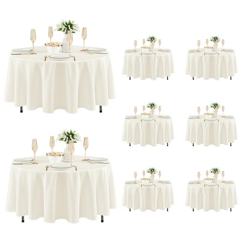 Fitable 8 Pack Round Tablecloths: Stain Resistant Wrinkle Free Circle Table Clothes, Washable Reusable Polyester Table Covers for Wedding Party Birthday Banquet Reception(Ivory, 70 Inch)