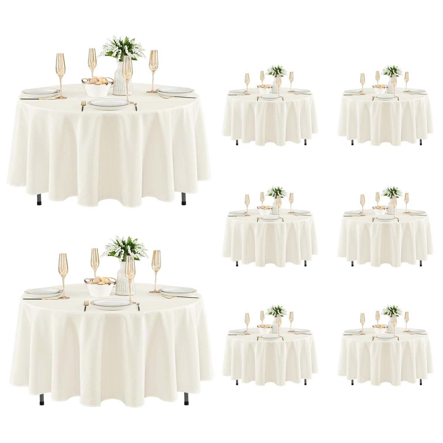 Fitable 8 Pack Round Tablecloths: Stain Resistant Wrinkle Free Circle Table Clothes, Washable Reusable Polyester Table Covers for Wedding Party Birthday Banquet Reception(Ivory, 84 Inch)