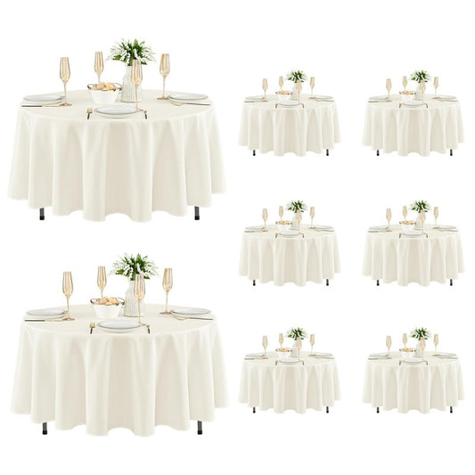 Fitable 8 Pack Round Tablecloths: Stain Resistant Wrinkle Free Circle Table Clothes, Washable Reusable Polyester Table Covers for Wedding Party Birthday Banquet Reception(Ivory, 84 Inch)