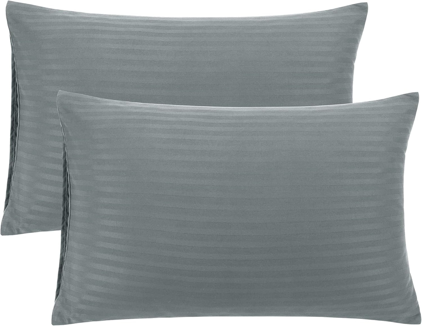 PiccoCasa Striped Dark Gray Pillow Cases - Soft Microfiber Standard Size Set of 2 | 20x26 Inch, Breathable Design