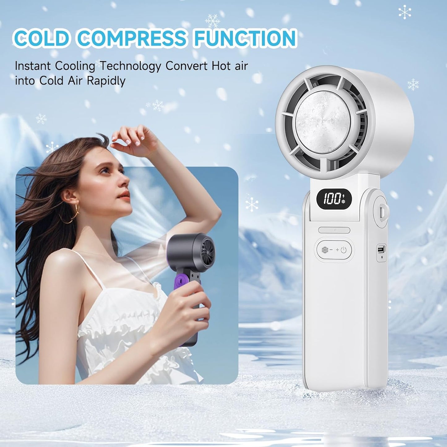 Skiennix Portable Handheld Turbo Fan - Rechargeable Mini Fan with 1-100 Stepless Speeds | Perfect for Summer Travel & Outdoor Use (Black)