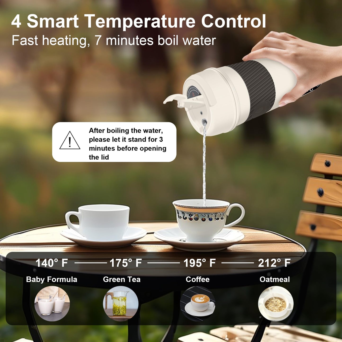 Portable Electric Kettle, 350ML Mini Hot Water Boiler Heater, Travel Kettle with 4 Temperature Settings, 304 Stainless Steel Portable bottle Warmer with Auto Shut-Off & Boil-Dry Protection