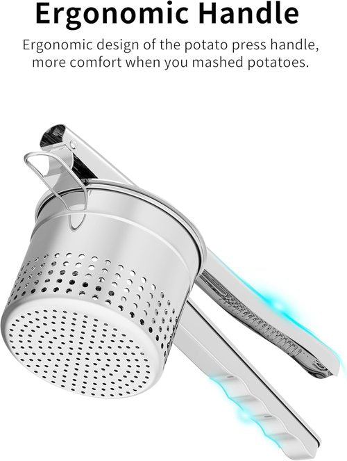 GloTika Potato Ricer - Heavy Duty 15oz Stainless Steel Masher with Ergonomic Handle | Perfect for Mashed Potatoes
