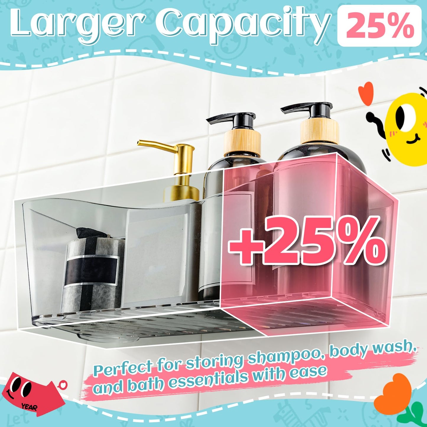 MIUKAA 2 Pack Large Bath Toy Storage Organizer, Clear Bath Toy Holder for Bathtub, Plastic Shower Toy Holder, Fast drainage, No Drilling Required, Easy to Install