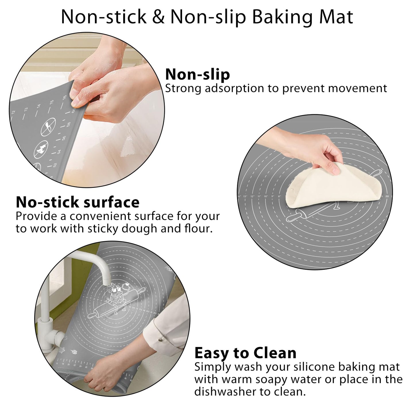 Silicone Baking Mat 32x24 inch, Extra Thick Non-stick Pastry Mat with Measurements and Edge Heightening, Food Grade Silicone for Countertop Dough Rolling Making Bread, Cookies, Pizza, Fondant, Pasta