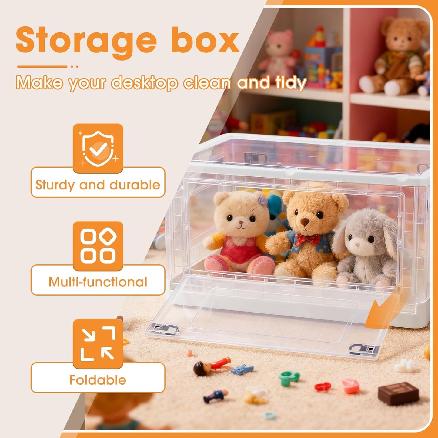 MGWILL 72 Quart Plastic Storage Bins - Stackable Closet Organizers with Lids & Wheels | Clear Foldable Containers