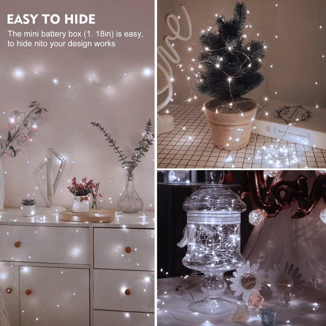 pozzolanas 24 Pack WhiteFairy Lights Battery Operated 3 Modes 7FT 20 LED Waterproof String Lights Twinkle Silver Wire for Mason Jars Wedding Christmas Halloween Party Decor(White, 24 Pack)
