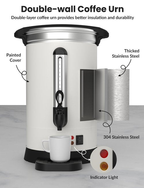 GarveeHome 120 Cups Coffee Urn,18 L/4.8 gal Double Wall Commerical Coffee Maker for Buffet Catering Wedding Gathering,Large Capacity Hot Coffee Dispenser,Stainless Steel Hot Water Urn