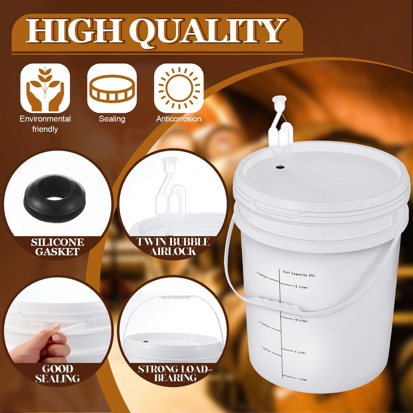 Ziliny 4 Pcs White 6.5 Gallon Fermentation Bucket with Twin Bubble Airlock Grommets Lid Brewing Wine Fermenter Fermentation Kit for Home Beer Wine Mead Other Fermented Beverage