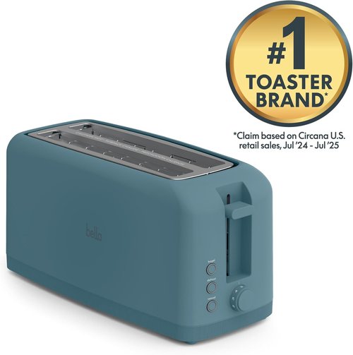 Bella 4-Slice Slim Toaster - 10” Long Slot with 6 Shade Settings, Reheat & Cancel Functions | Surf Color