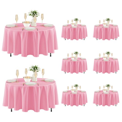 Fitable 8 Pack Round Tablecloths: Stain Resistant Wrinkle Free Circle Table Clothes, Washable Reusable Polyester Table Covers for Wedding Party Birthday Banquet Reception(Pink, 84 Inch)