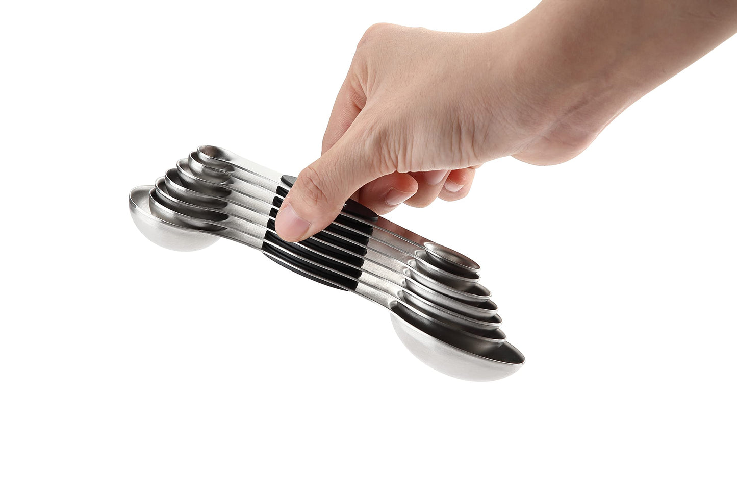 Spring Chef Magnetic Measuring Spoons Set, Dual Sided, Stainless Steel, Fits in Spice Jars, Pine Green, Set of 8, 2 Pack