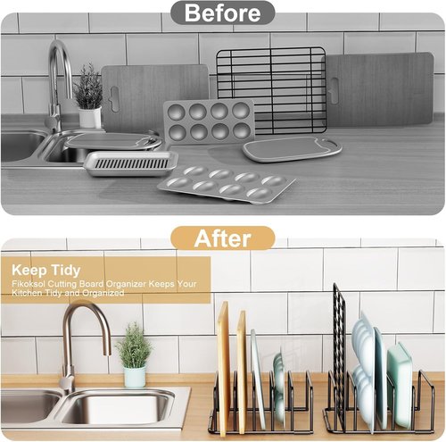 Fikoksol Cutting Board Organizer - Heavy Duty Metal Rack for Baking Sheets & Plates | 2-Pack Black