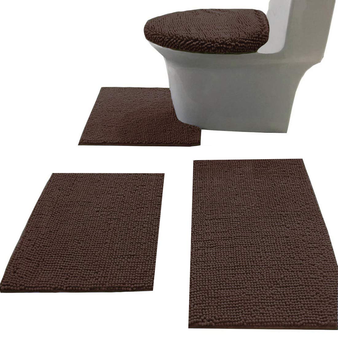 Madeals 4-Piece Bath Rug Set, Brown, 20" x 32", Modern, Non-Slip, Absorbent, Machine Washable, Bath Mat