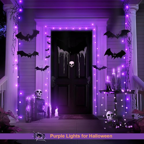 JMEXSUSS 100 LED Purple Globe String Lights Battery Operated, 33ft 8 Modes Indoor Christmas Lights with Remote, Battery Powered Fairy Lights Outdoor for Room Bedroom Party Patio Yard Decor
