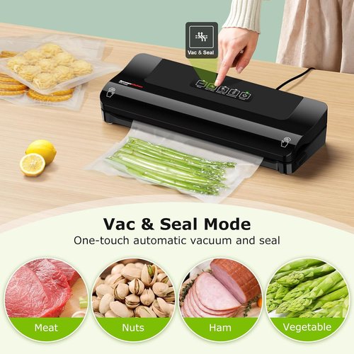Bonsenkitchen Vacuum Sealer - Multi-Functional Food Preservation System with 5 Bags & Compact Design - Black