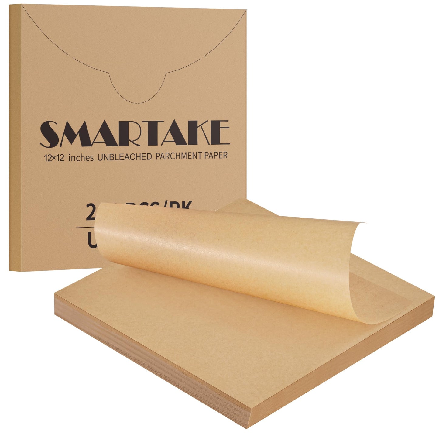 SMARTAKE 12x12 Inch Parchment Paper Sheets, 200Pcs Unbleached Parchment Paper for Baking, Non-Stick Precut Square Baking Paper, for Grilling Air Fryer Steaming Bread Cup Cake Cookie