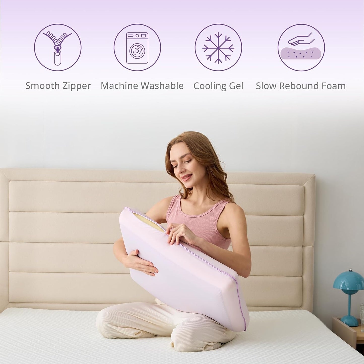 Purple Cooling Pillow - Gel Memory Foam with Reversible Cover | Neck Support for All Sleep Positions