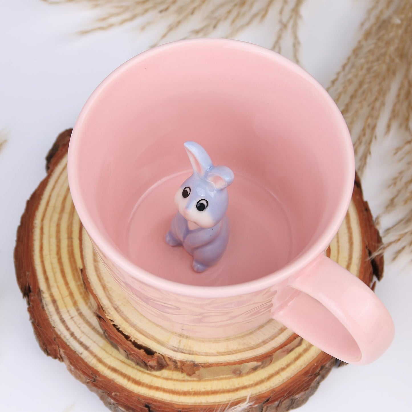 Ceramic Mug with 3D Animal Inside, Cartoon Handmade Figurine Mugs, Cute Coffee Mug With Interesting Design, Holiday and Birthday Gift for Coffee and Milk Tea Lovers (Rabbit)