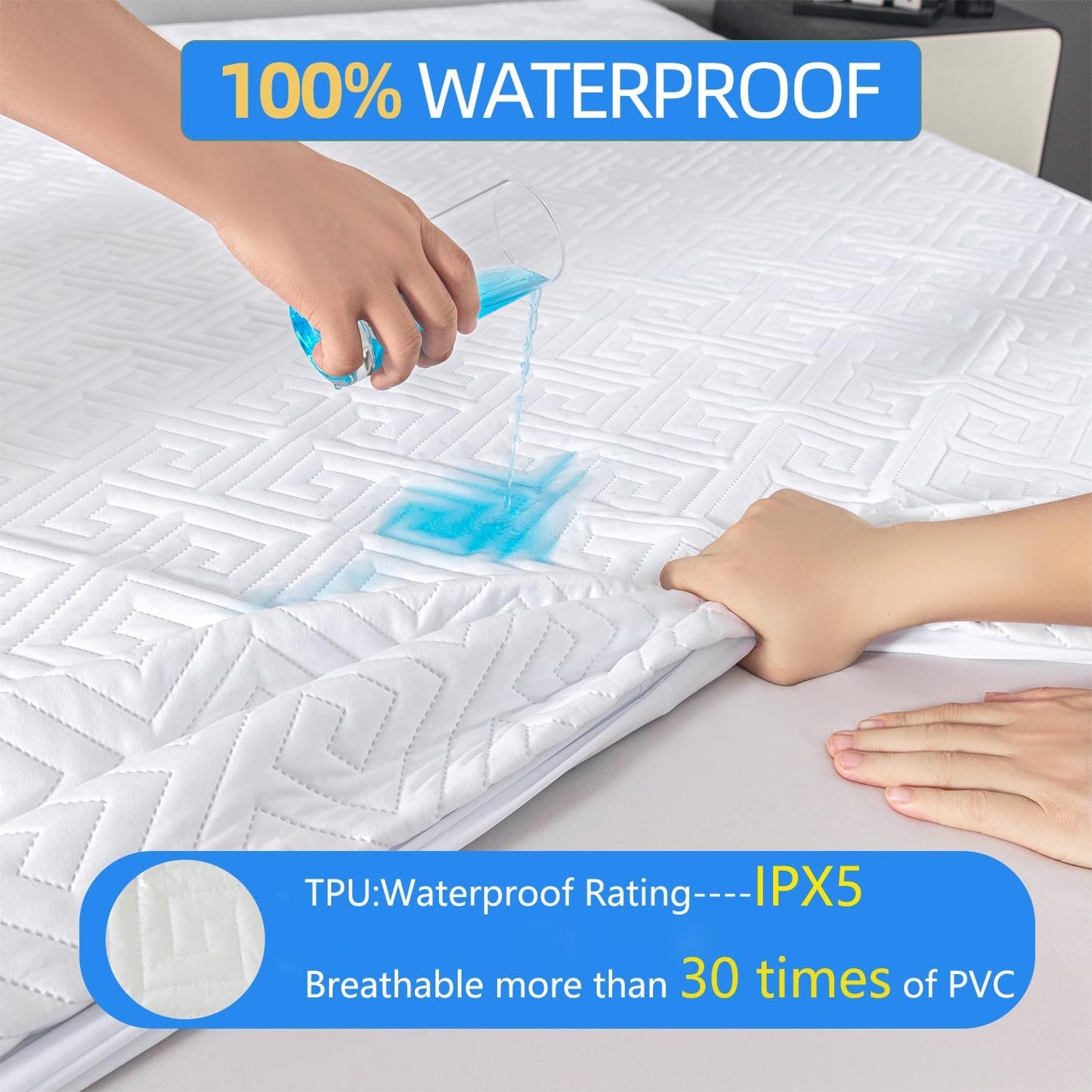 Skiennix Waterproof Mattress Protector - Ultra-Soft Quilted Twin Size Cover | 6"-18" Deep Pocket, Noiseless & Breathable